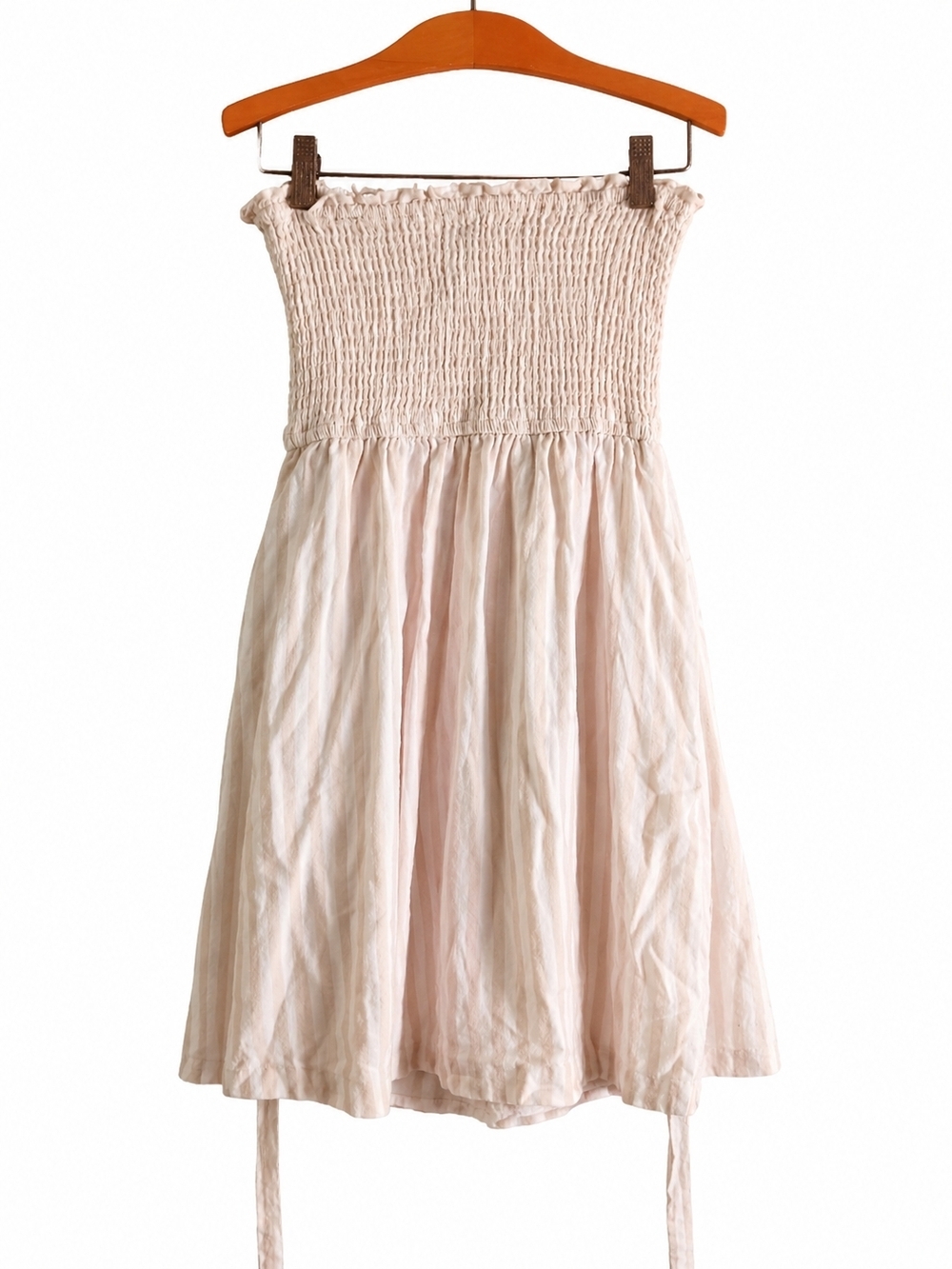 Y2K Abercrombie & Fitch Strapless Mini Dress Small Beige Smocked Button Front - Picture 3 of 7